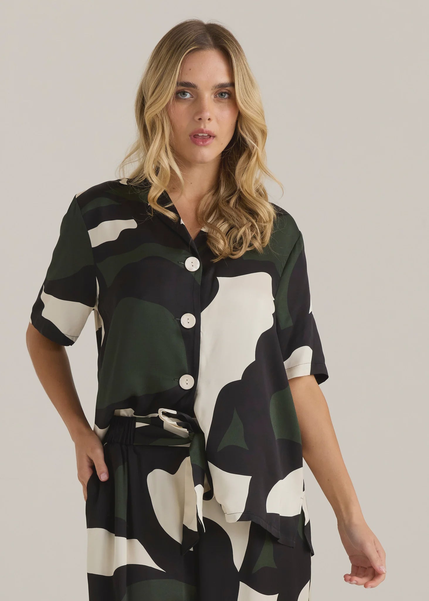 Sass Tarni Satin Shirt Iris Abstract