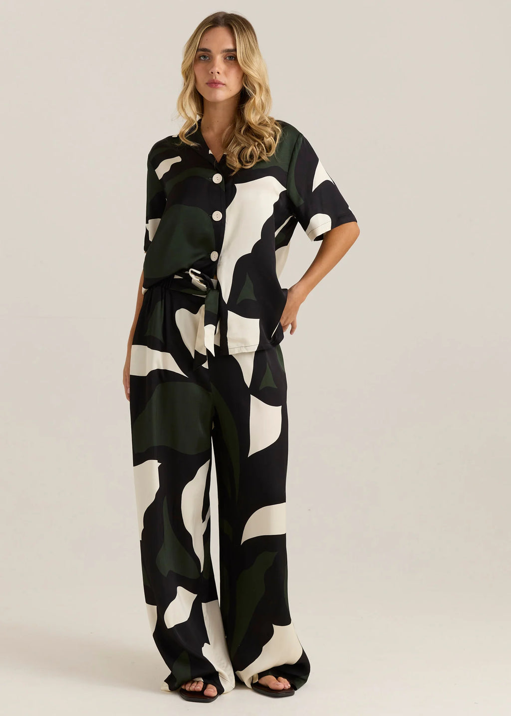 Sass Tarni Satin Shirt Iris Abstract