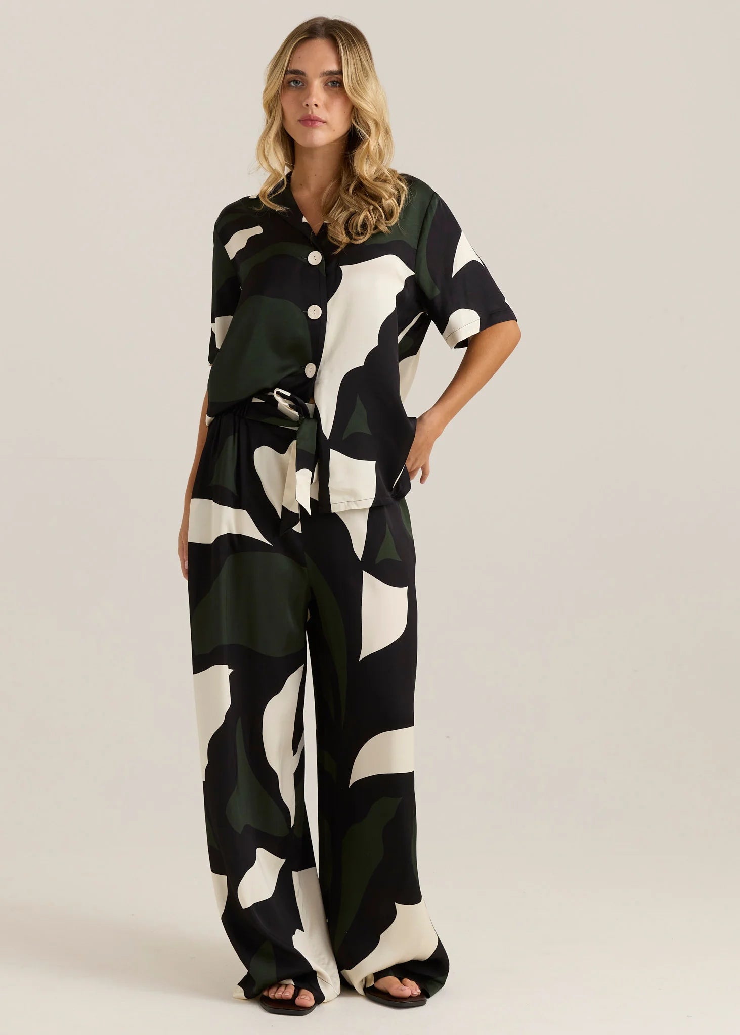 Sass Tarni Satin Shirt Iris Abstract