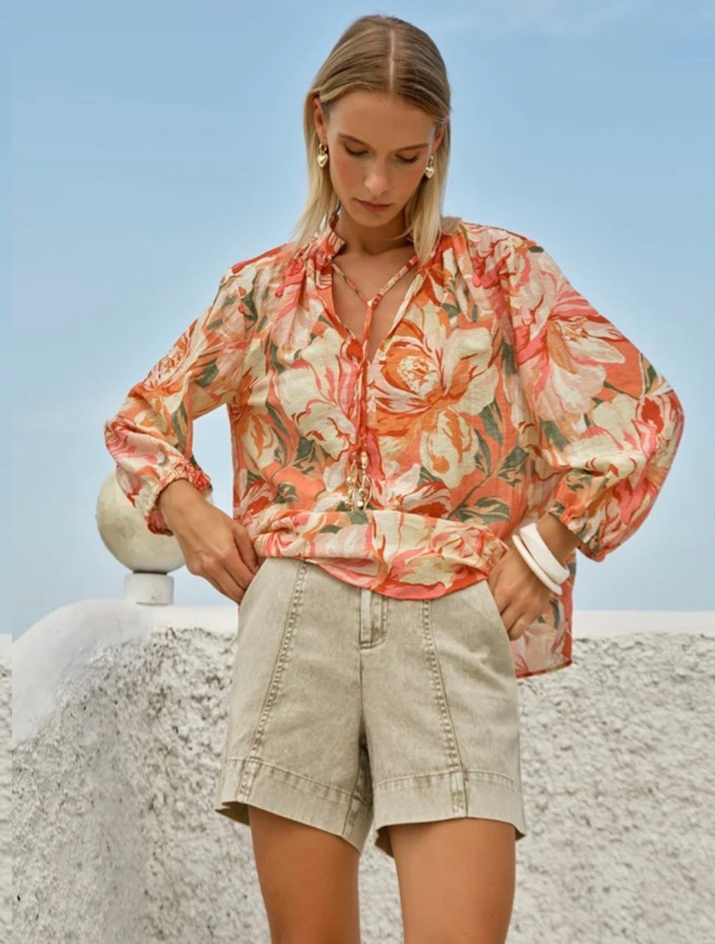 Fate & Becker Shae Split Neck Blouse Petal
