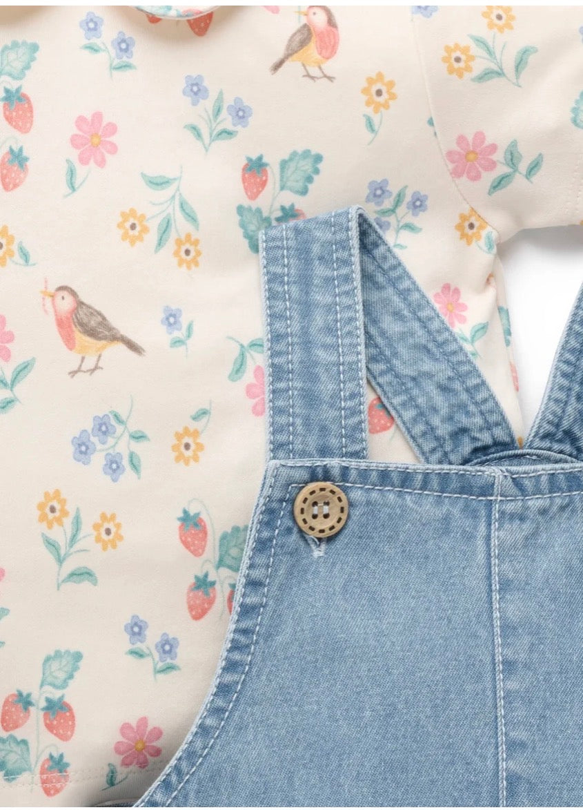 Purebaby  Strawberry Denim Overall Set