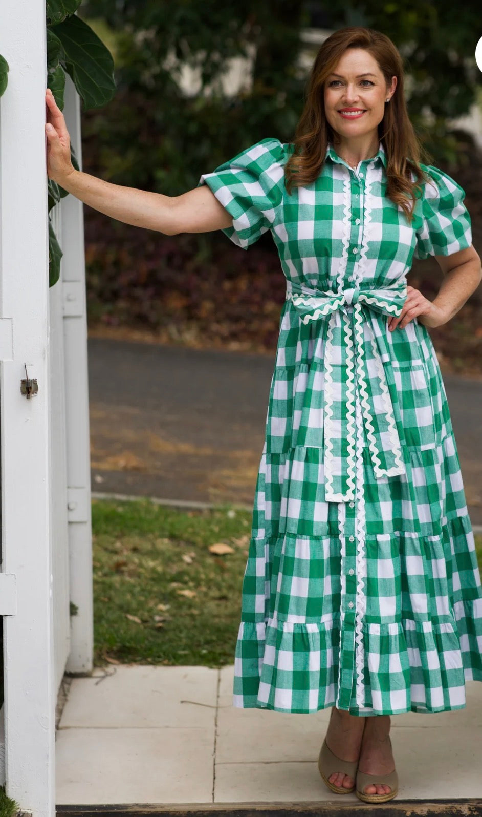 Liv & Milly Alice Gingham Dress Green & White