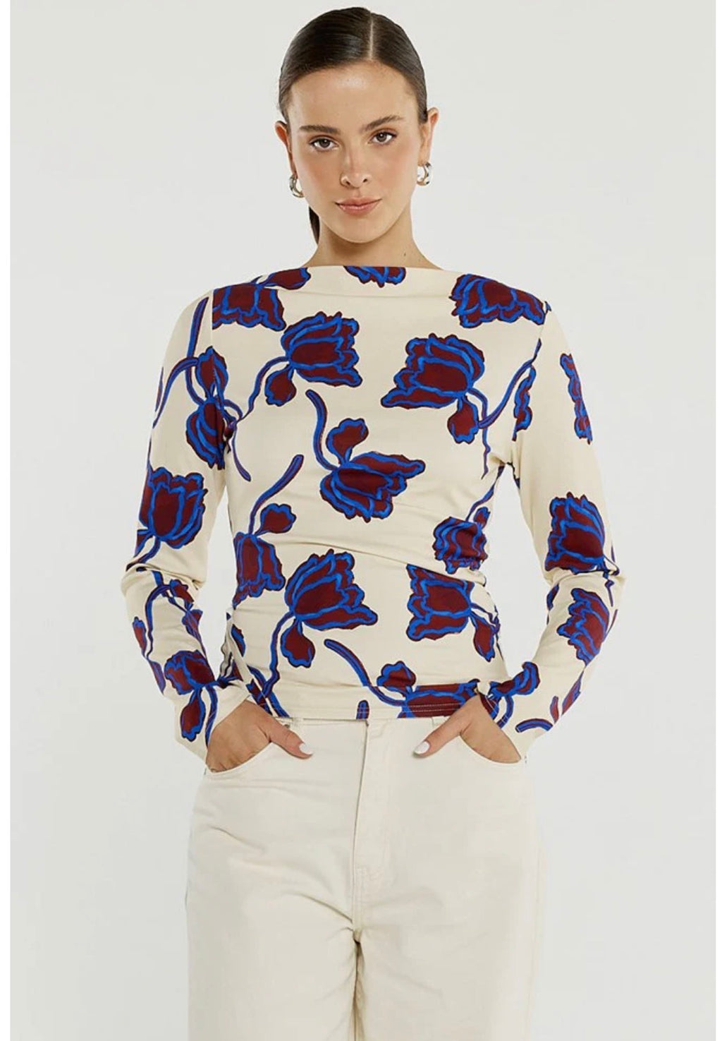 Sass Jade Seamed Jersey Top Winter Poppy