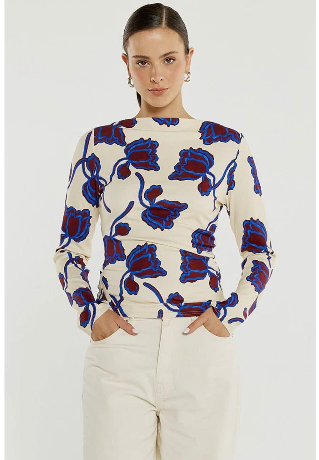Sass Jade Seamed Jersey Top Winter Poppy