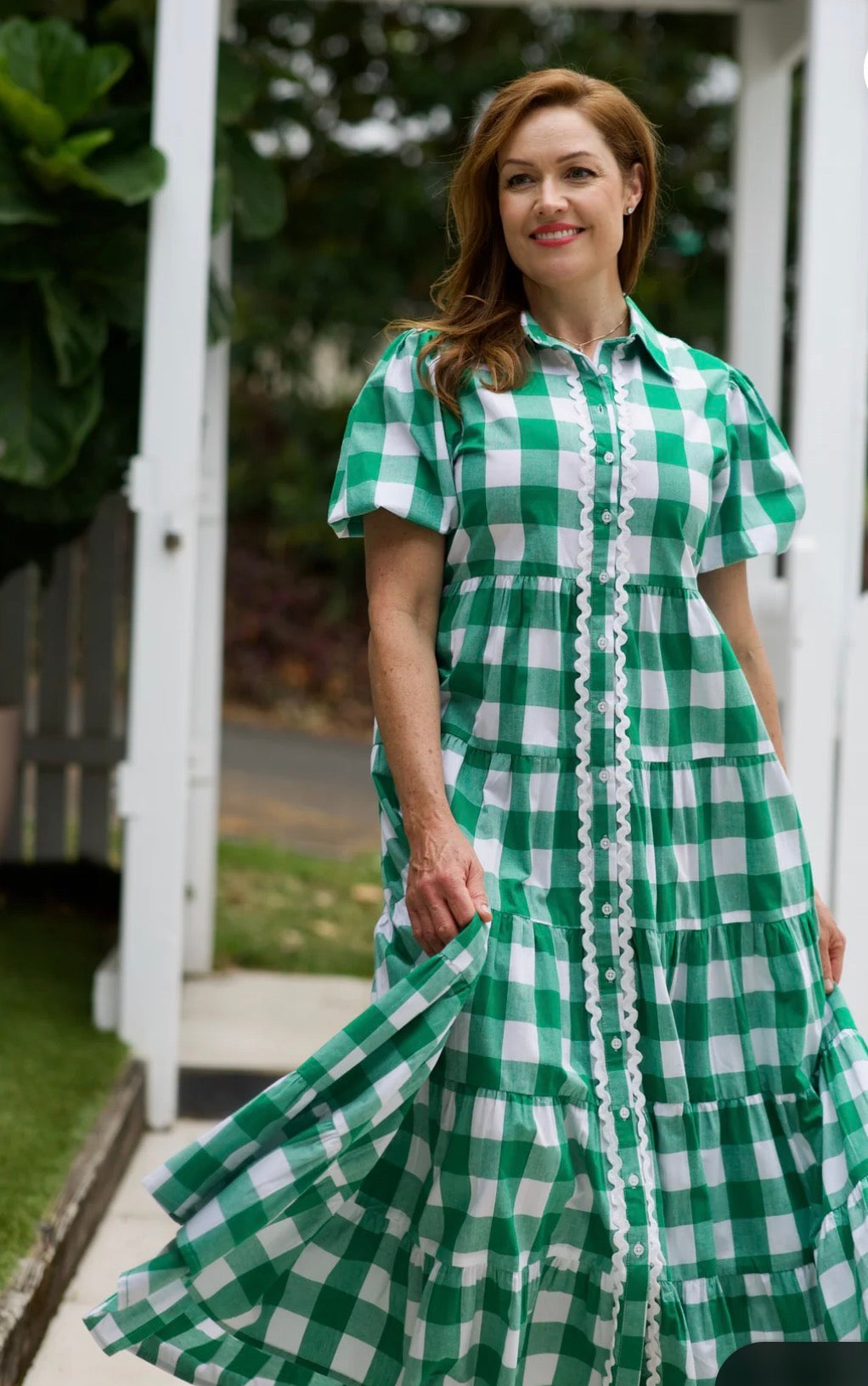 Liv & Milly Alice Gingham Dress Green & White