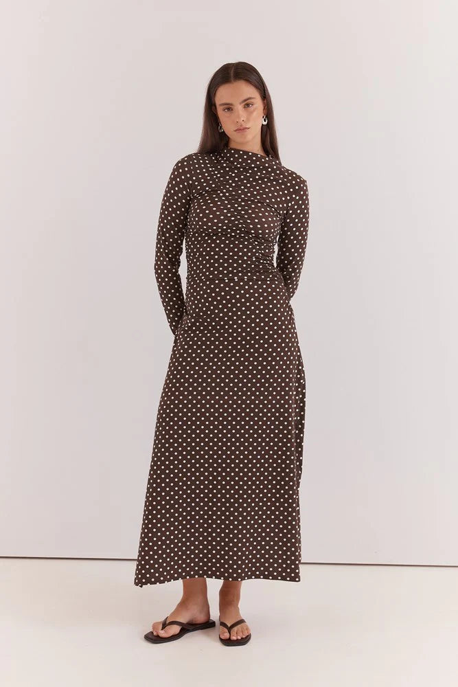 Sass Ashini Long Sleeve Ruched Dress Polka Dot