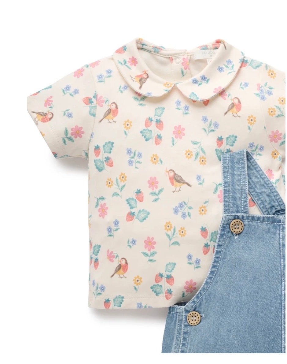 Purebaby  Strawberry Denim Overall Set