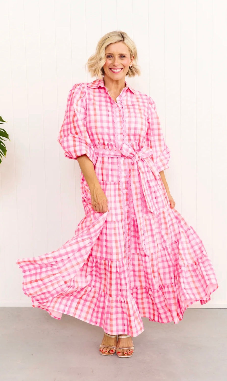 Liv & Milly Alice Gingham Dress Pink/Orange