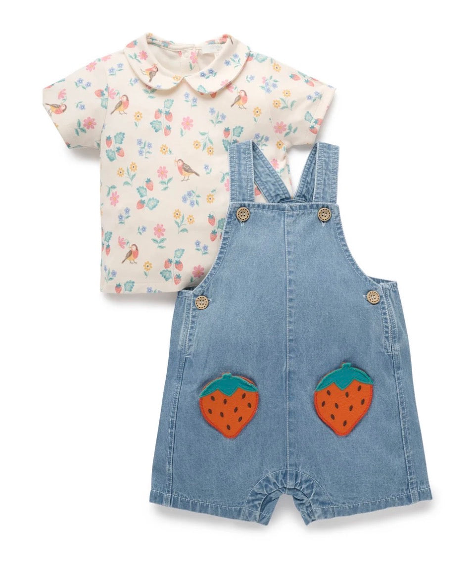 Purebaby  Strawberry Denim Overall Set