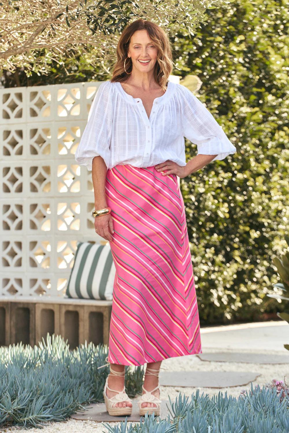 Adrift Katie Bias Cut Skirt in Melonie