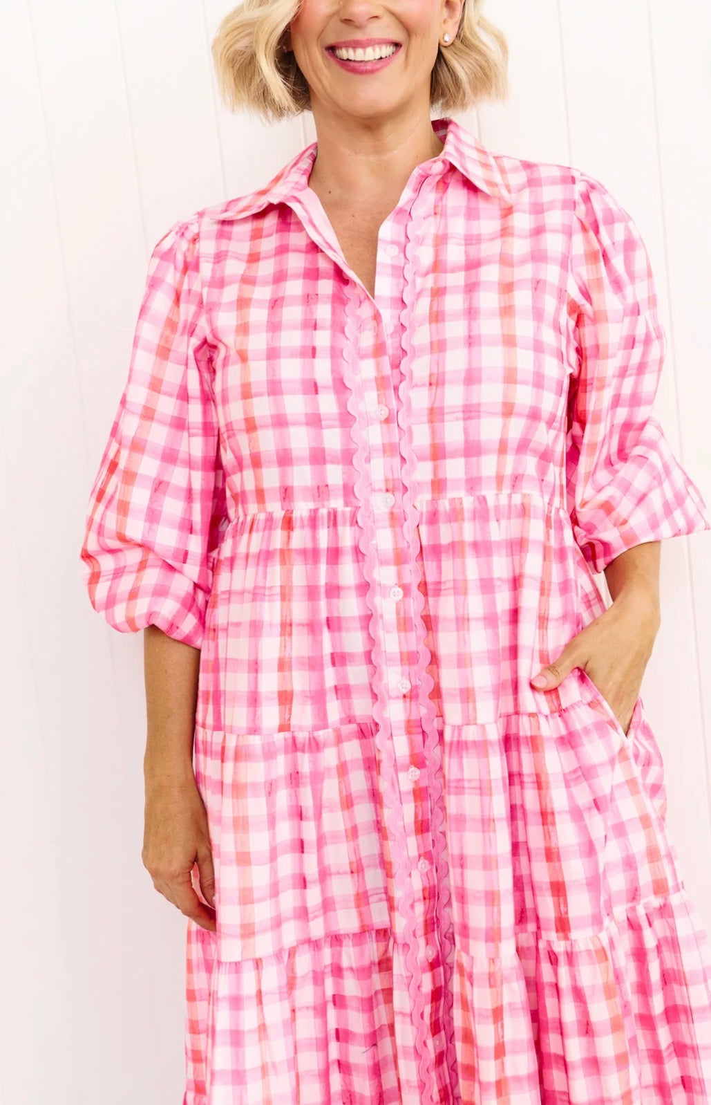 Liv & Milly Alice Gingham Dress Pink/Orange