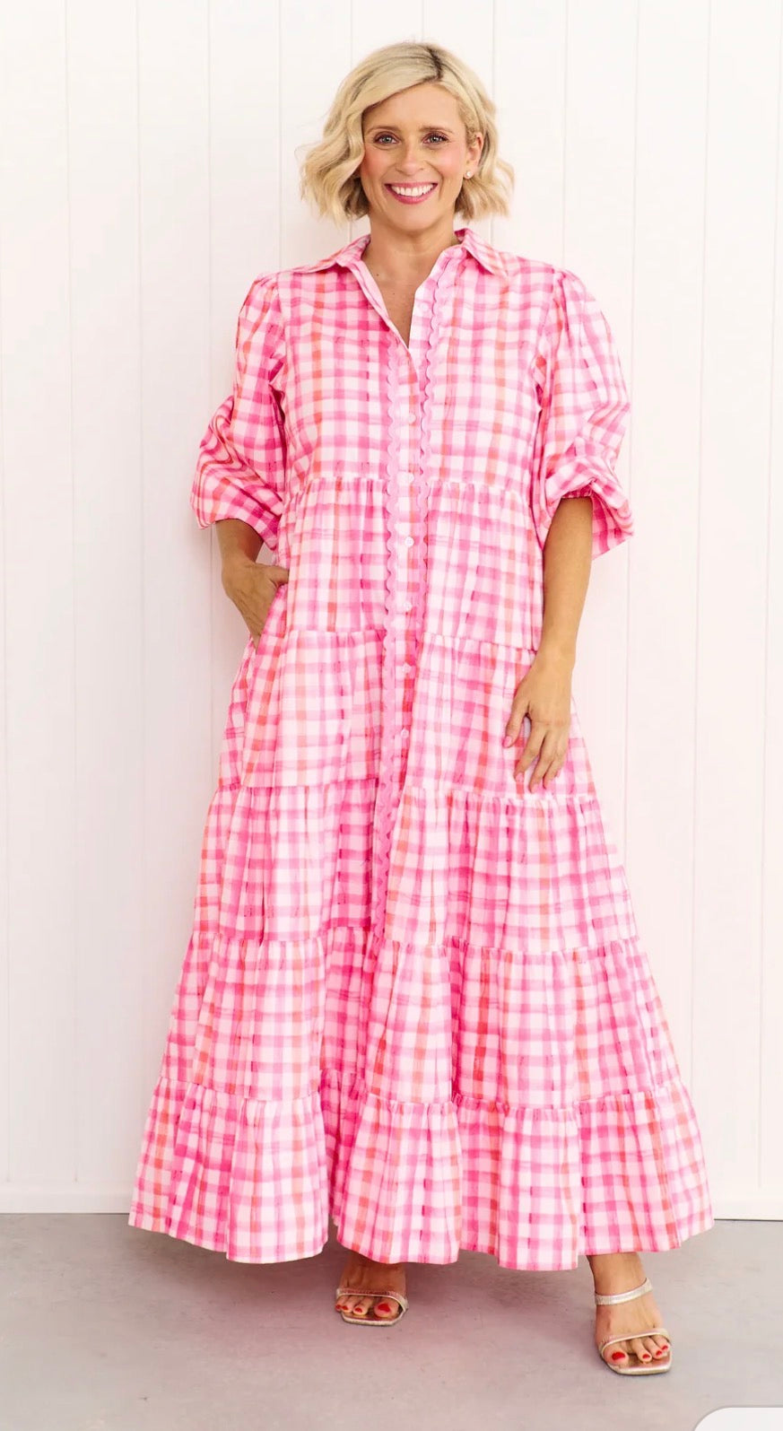 Liv & Milly Alice Gingham Dress Pink/Orange