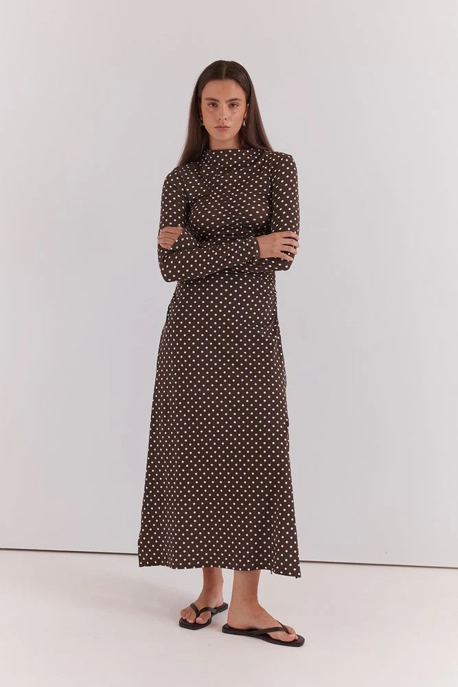 Sass Ashini Long Sleeve Ruched Dress Polka Dot