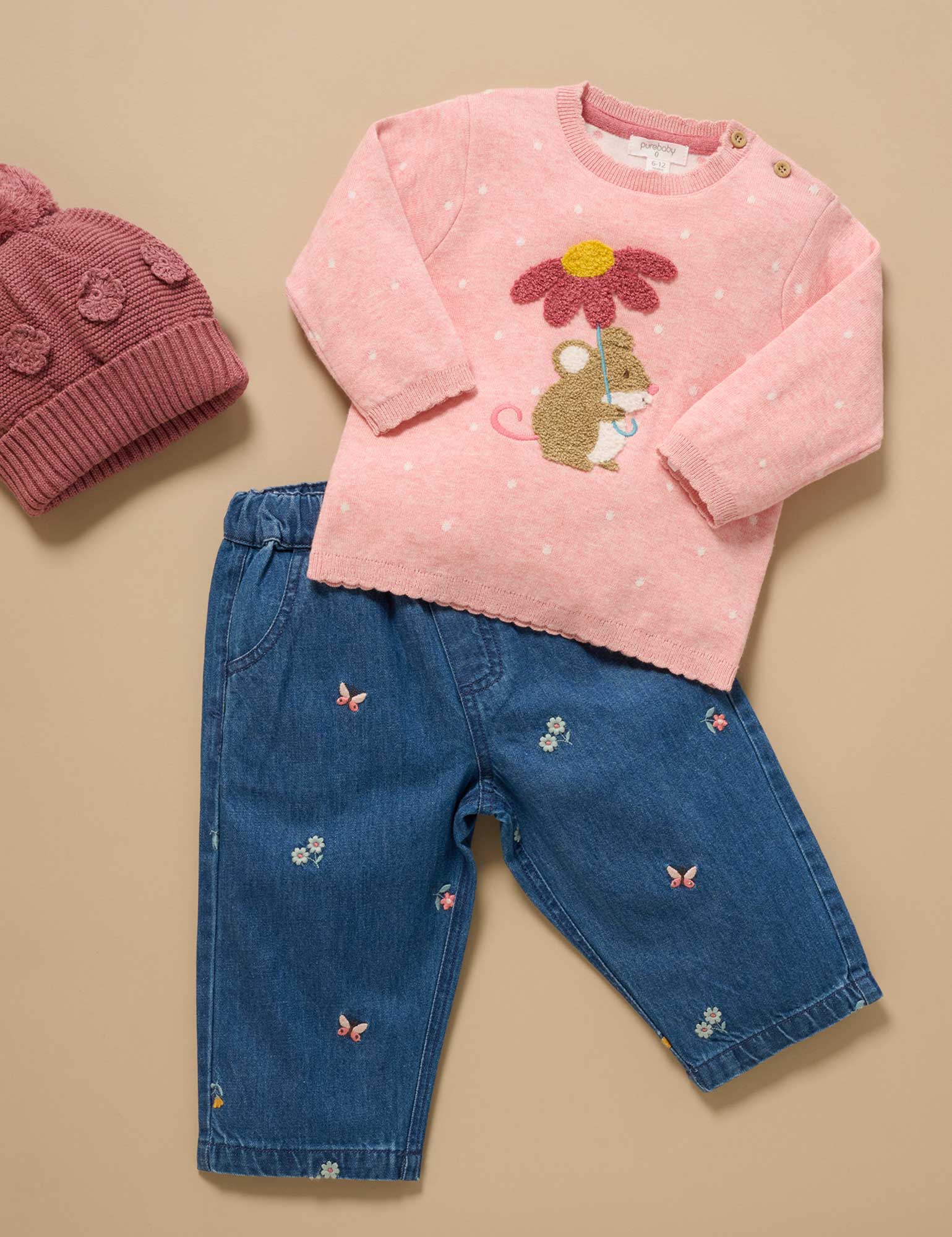 Purebaby Embroidered Pull On Jean