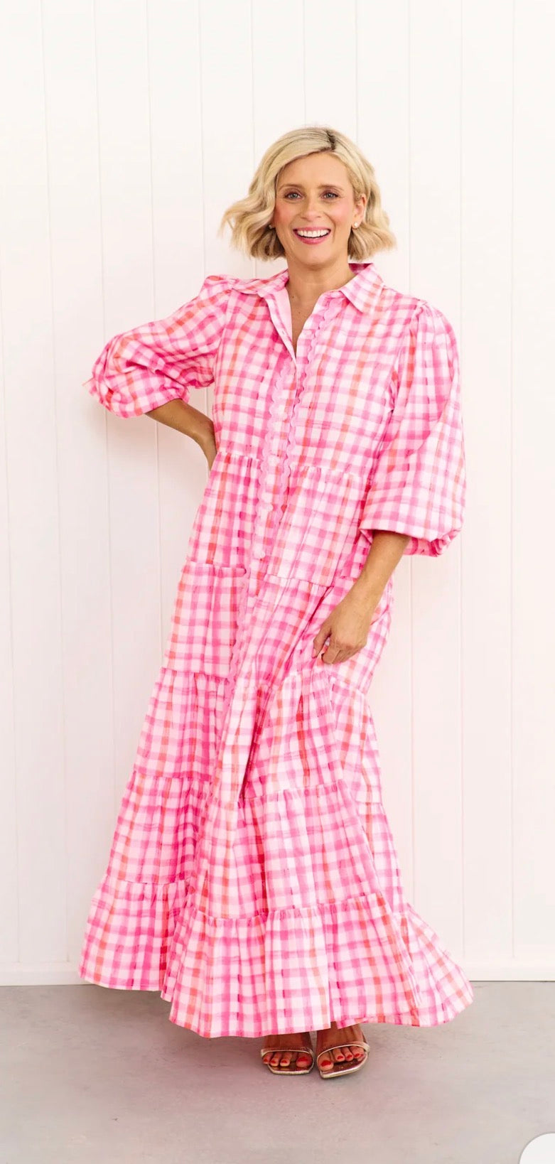 Liv & Milly Alice Gingham Dress Pink/Orange