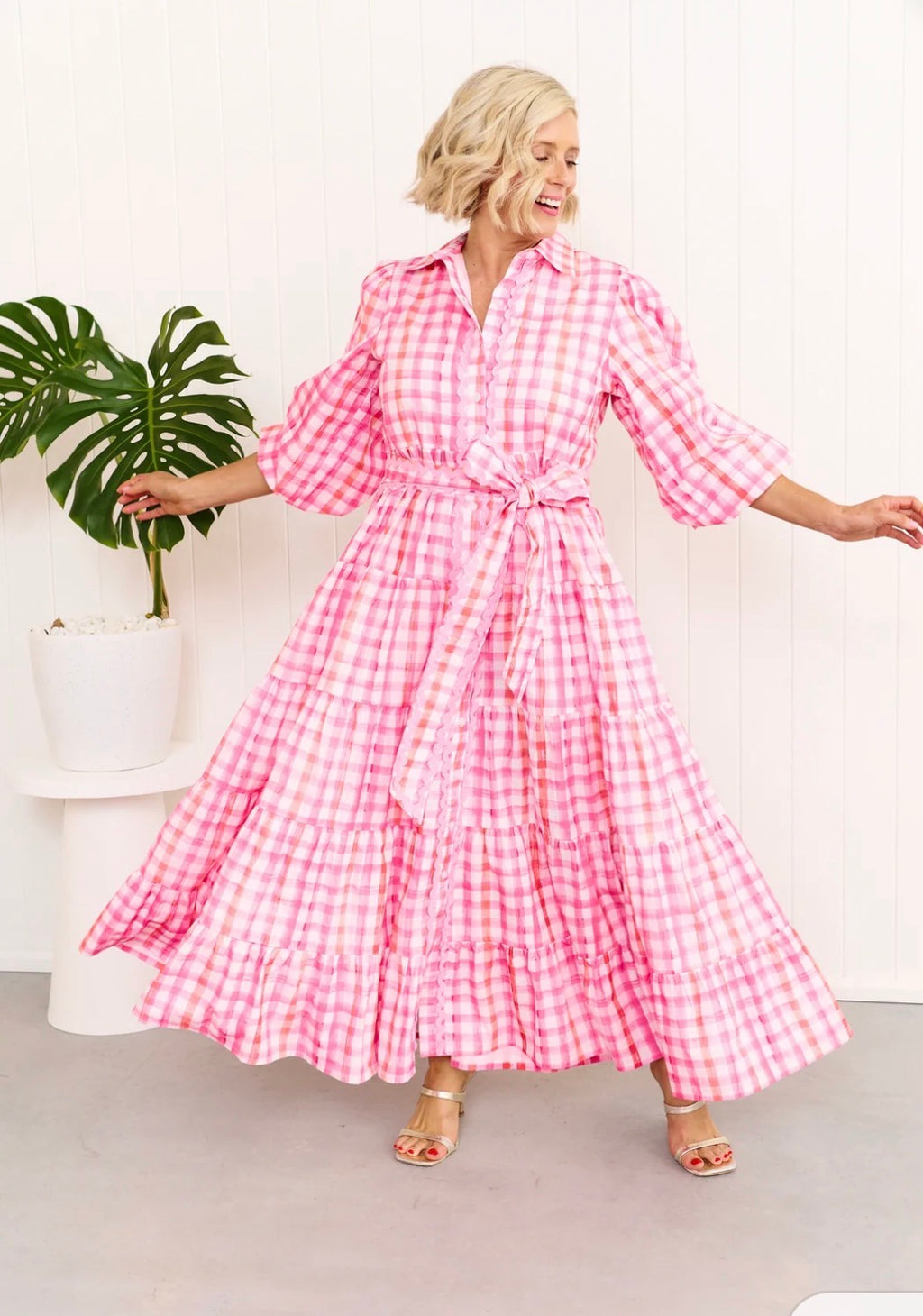 Liv & Milly Alice Gingham Dress Pink/Orange