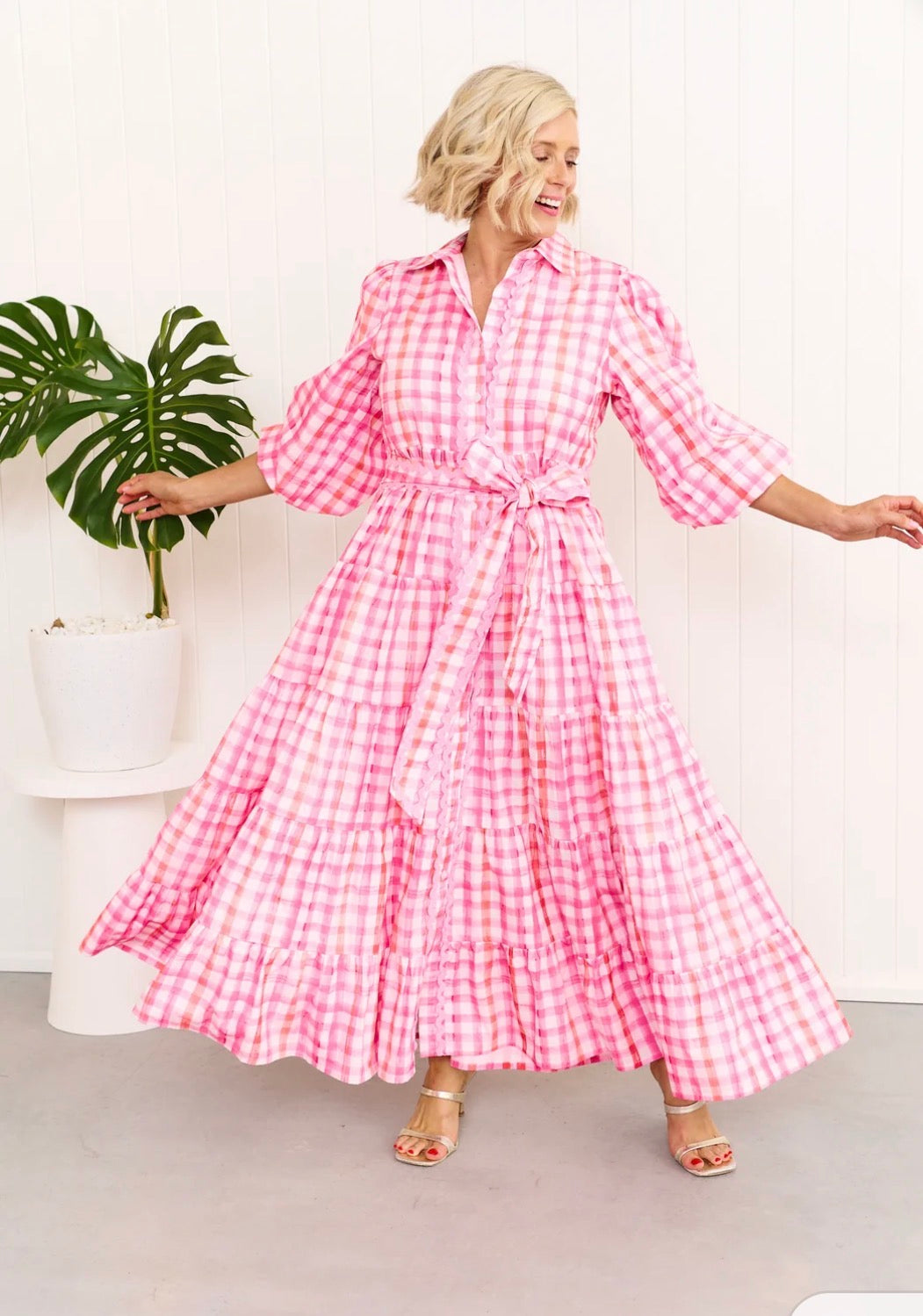 Liv & Milly Alice Gingham Dress Pink/Orange