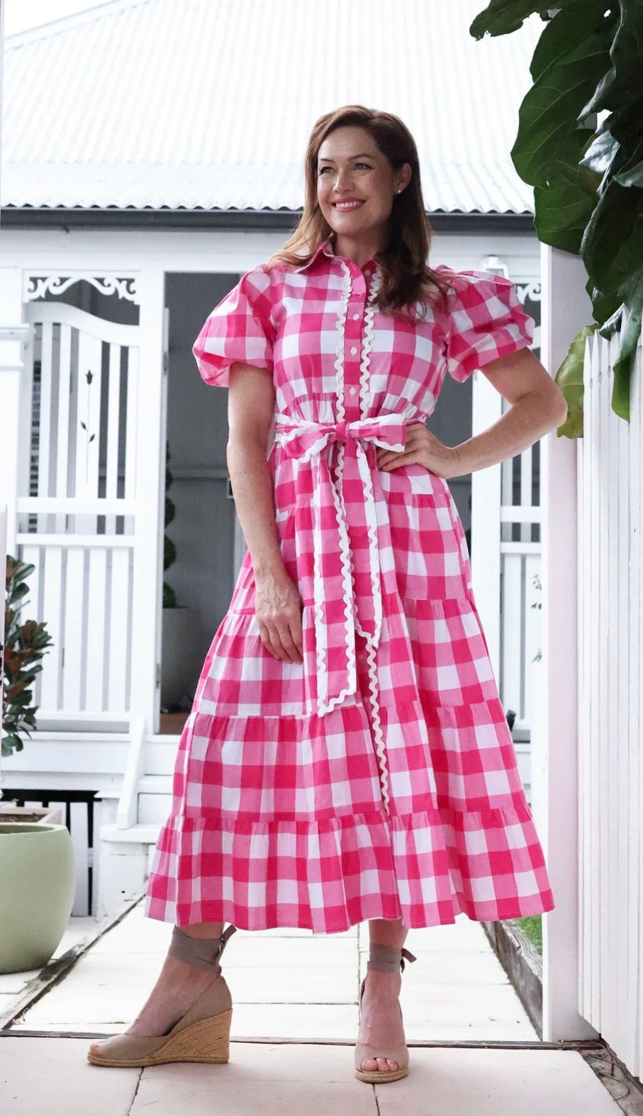 Liv & Milly Alice Gingham Dress Pink & White