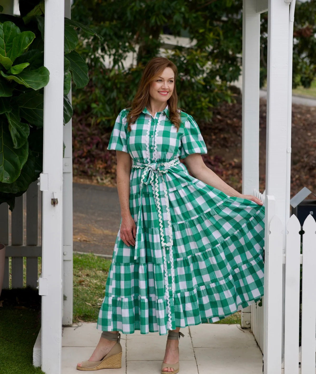 Liv & Milly Alice Gingham Dress Green & White
