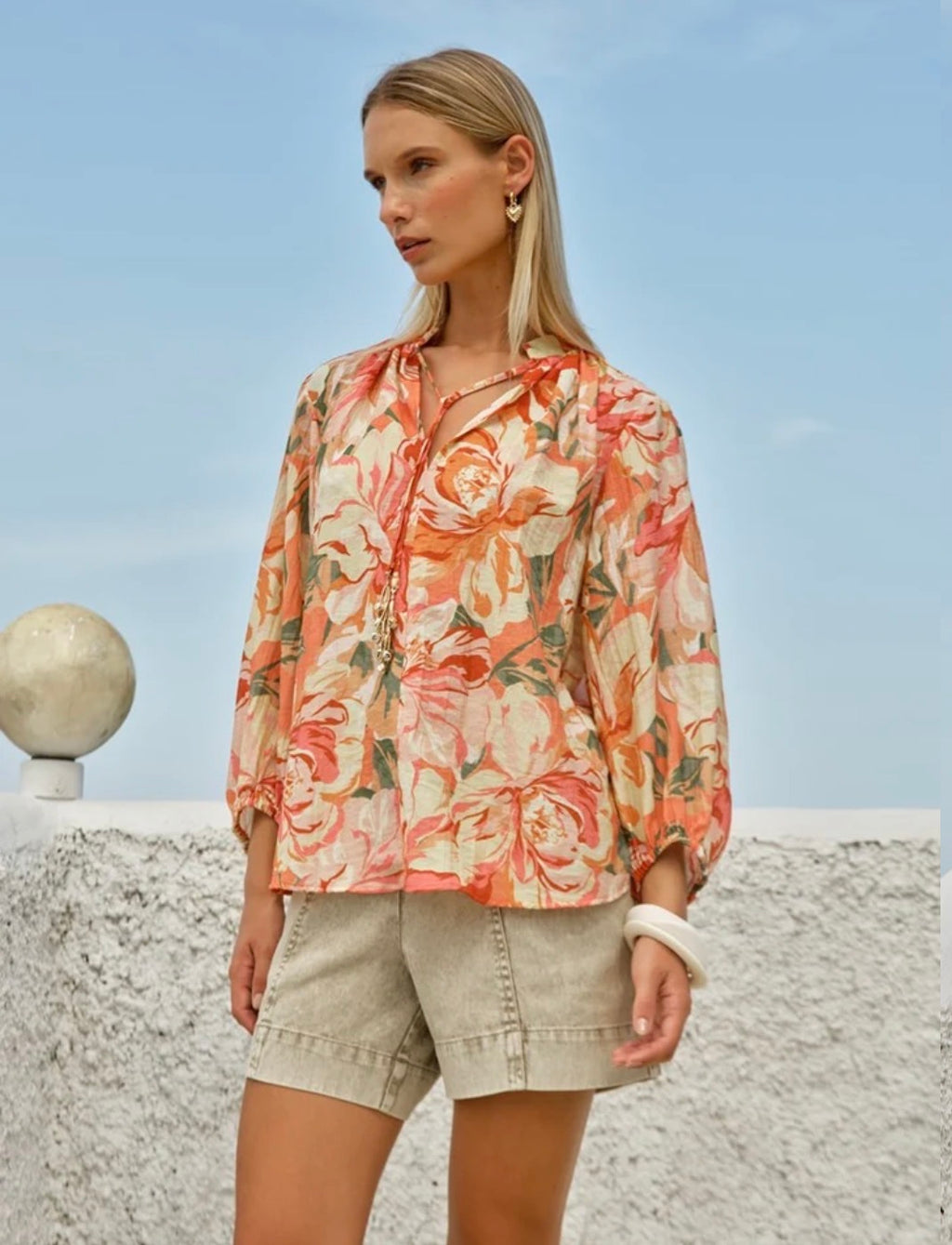 Fate & Becker Shae Split Neck Blouse Petal