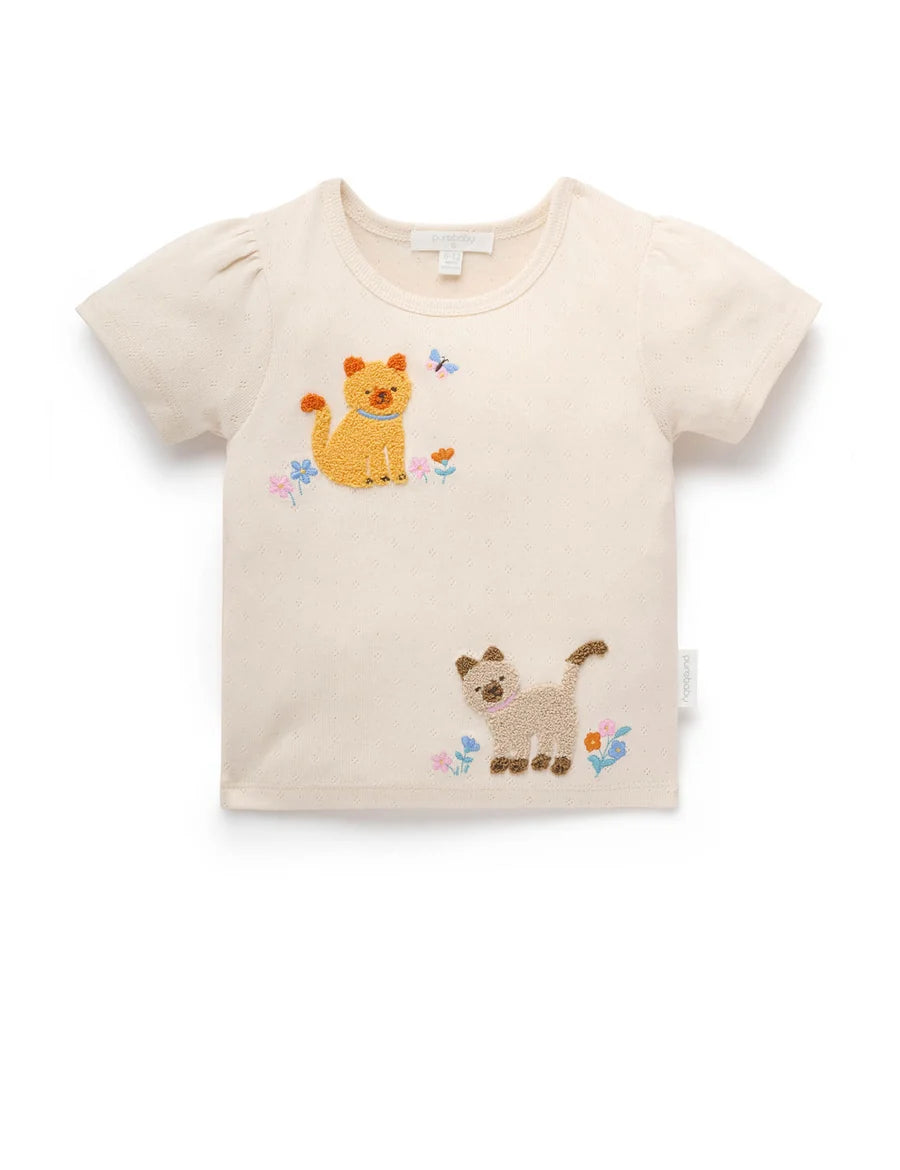Purebaby Pointelle Tee kitten Cloud