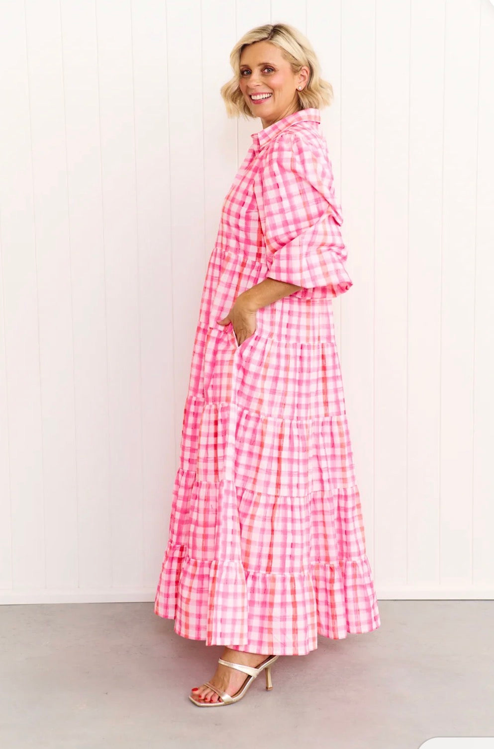 Liv & Milly Alice Gingham Dress Pink/Orange