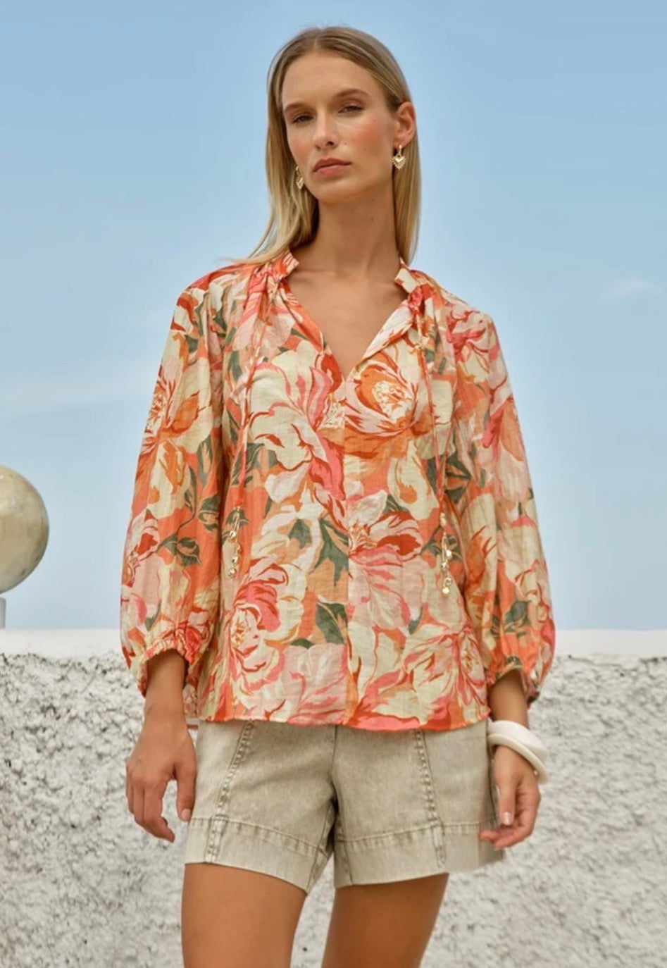 Fate & Becker Shae Split Neck Blouse Petal