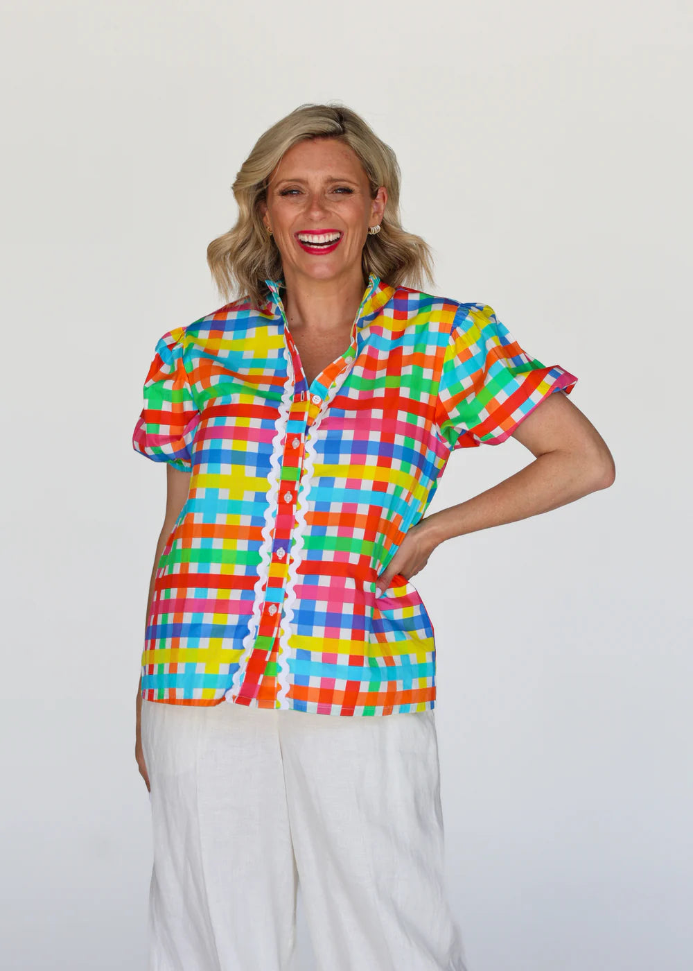Liv & Milly Chloe Neon Gingham Top
