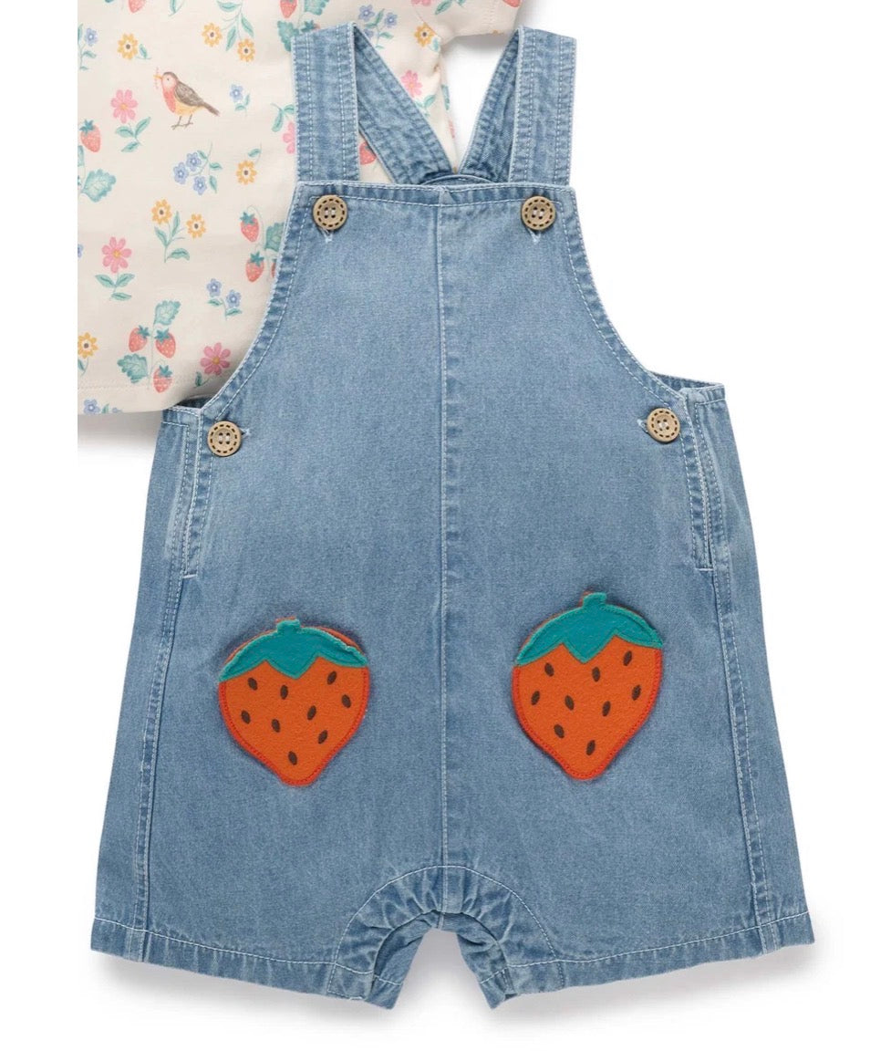 Purebaby  Strawberry Denim Overall Set