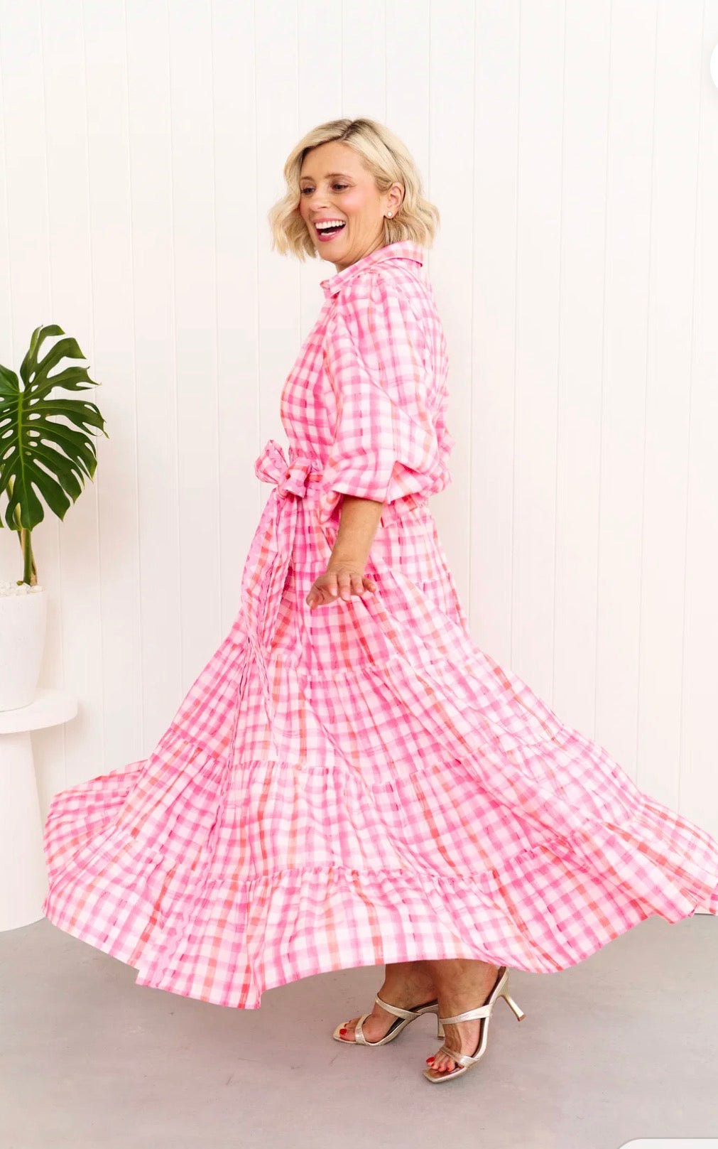 Liv & Milly Alice Gingham Dress Pink/Orange