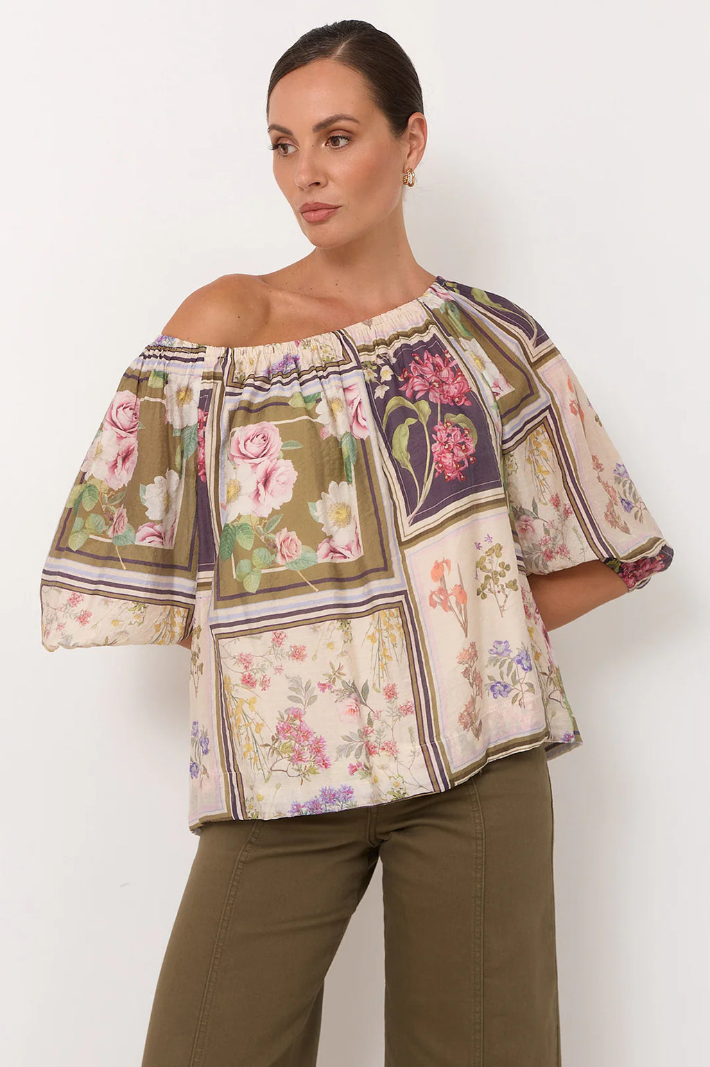Adorne Kelsey Austria Print off shoulder Top
