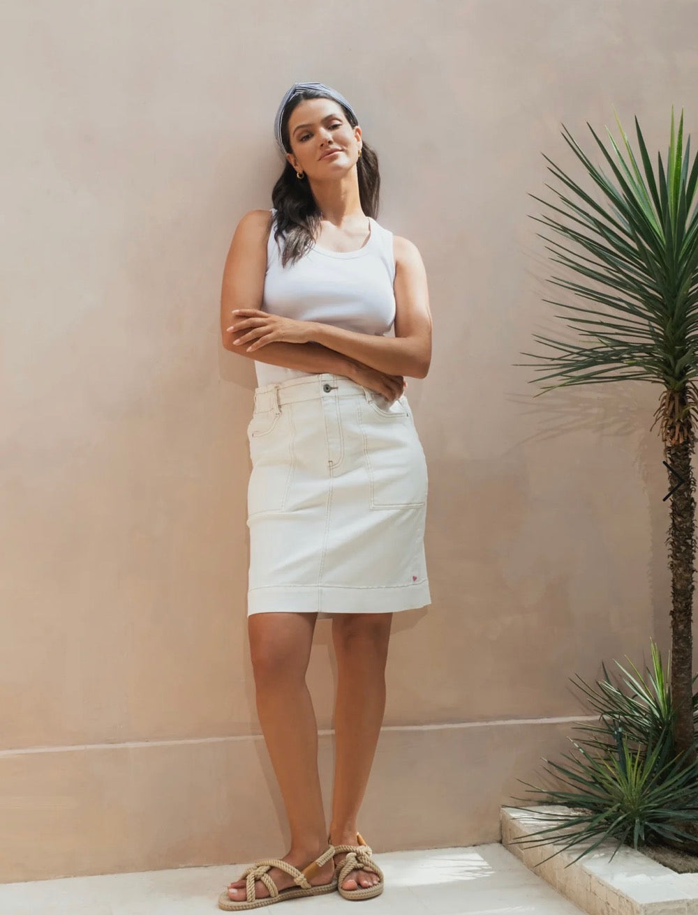 Elm Atlas Denim Skirt Vintage White