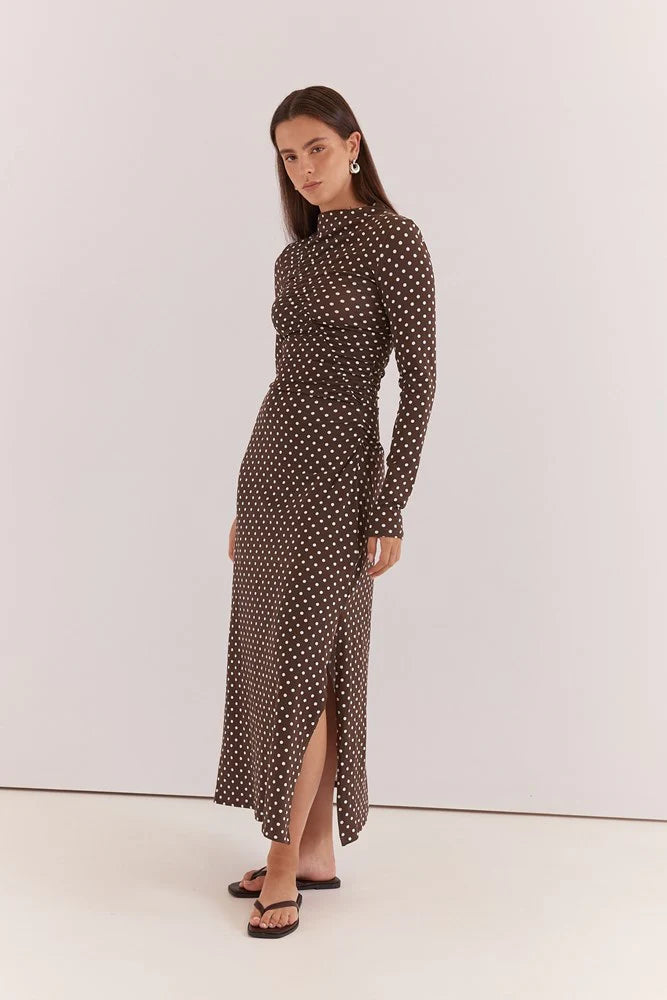 Sass Ashini Long Sleeve Ruched Dress Polka Dot