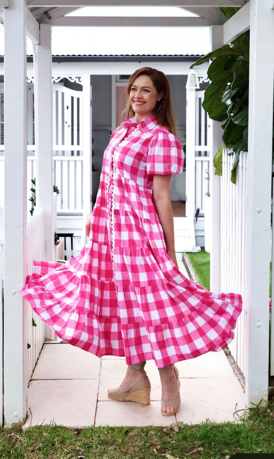 Liv & Milly Alice Gingham Dress Pink & White