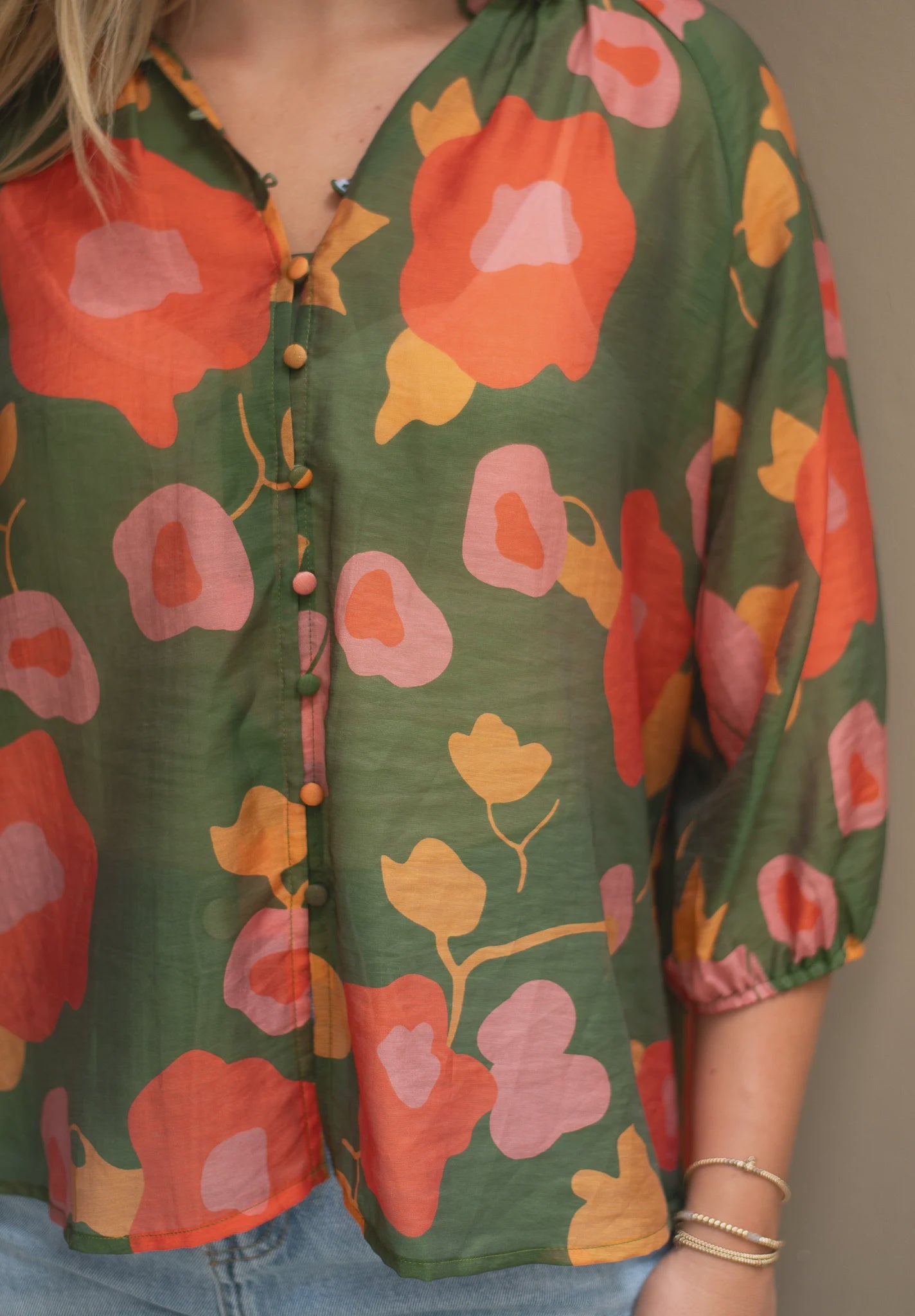 Fria Lyocell Olive Floral Blouse