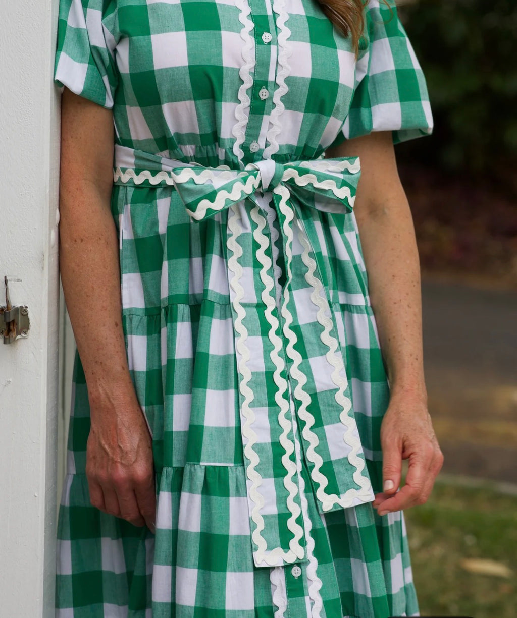Liv & Milly Alice Gingham Dress Green & White