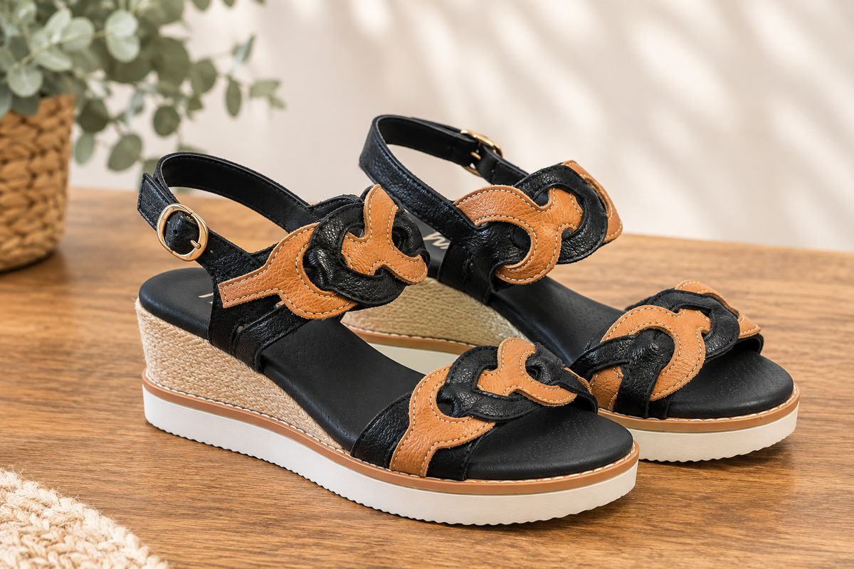 Hinako Marisol Black Tan Wedge