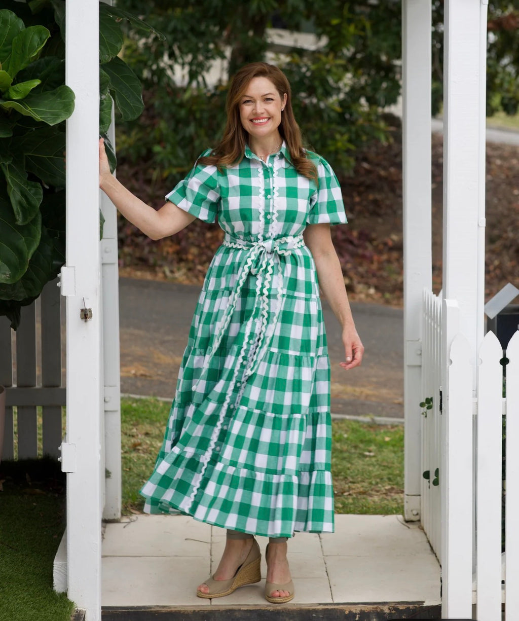 Liv & Milly Alice Gingham Dress Green & White