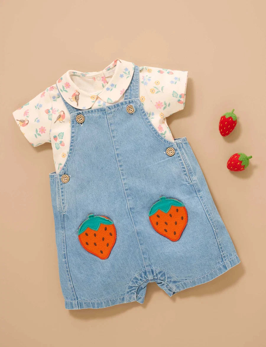 Purebaby  Strawberry Denim Overall Set