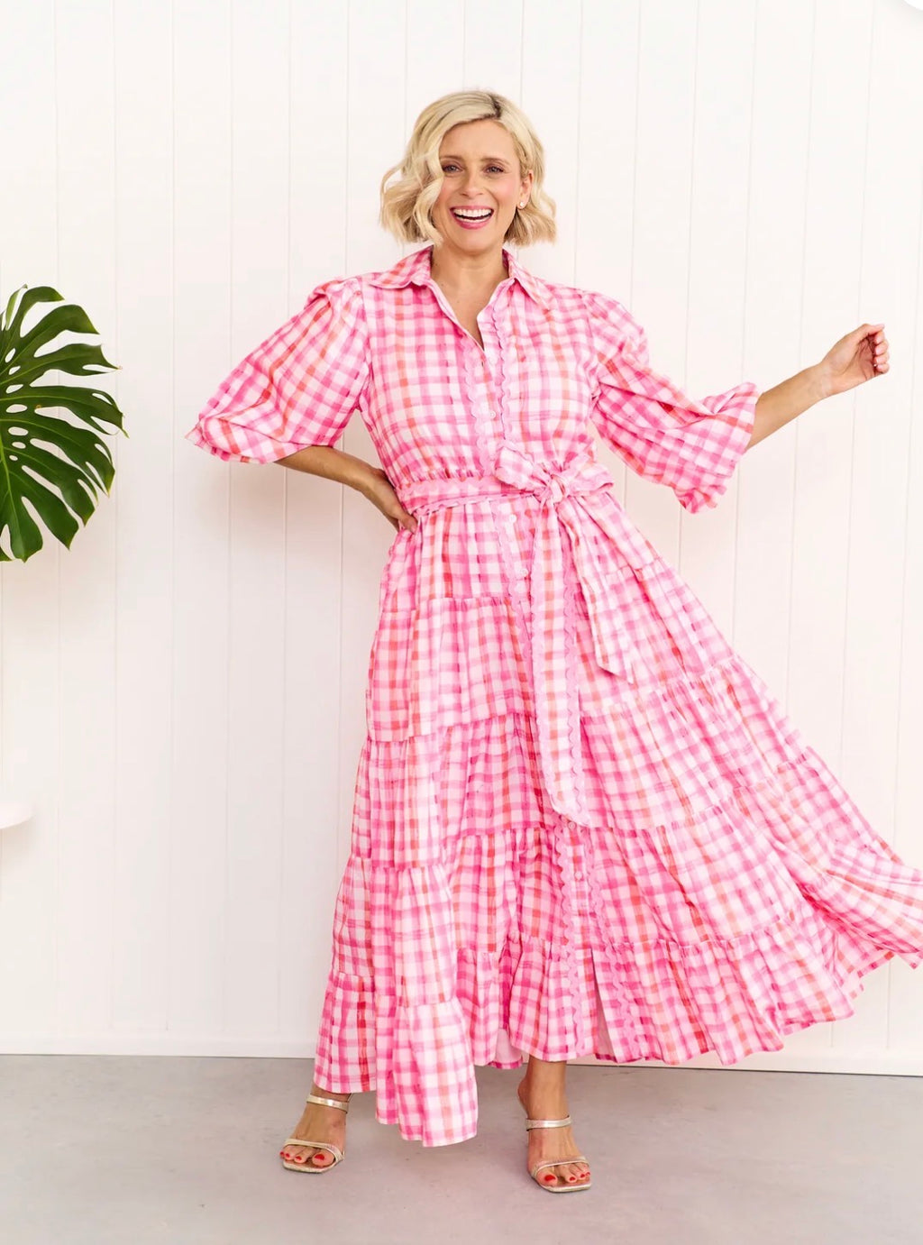 Liv & Milly Alice Gingham Dress Pink/Orange