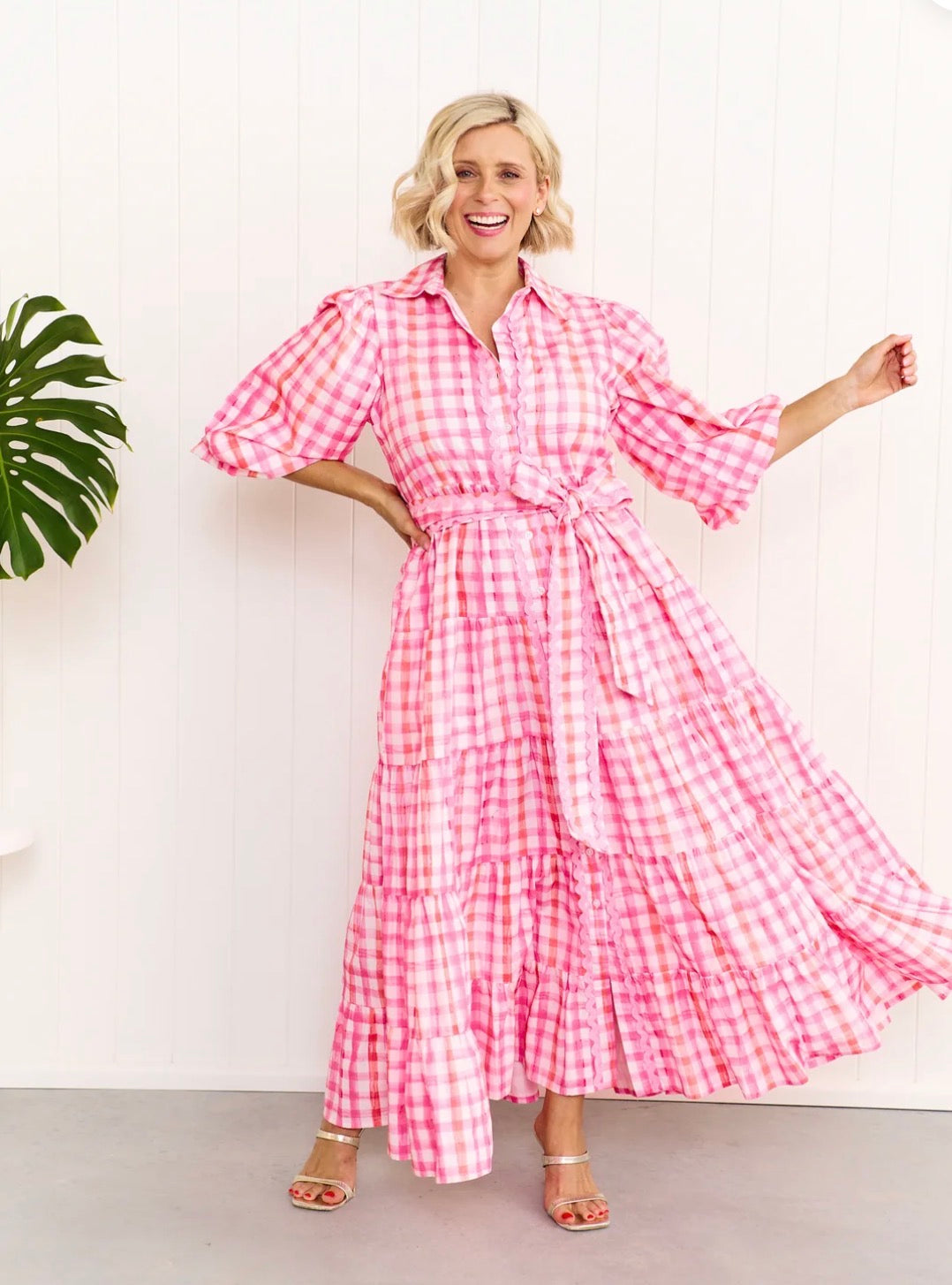 Liv & Milly Alice Gingham Dress Pink/Orange