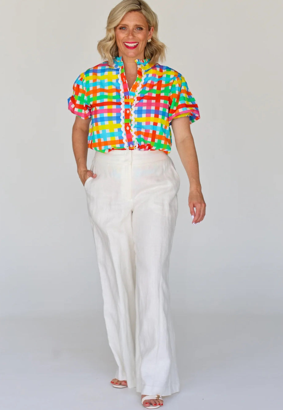 Liv & Milly Chloe Neon Gingham Top