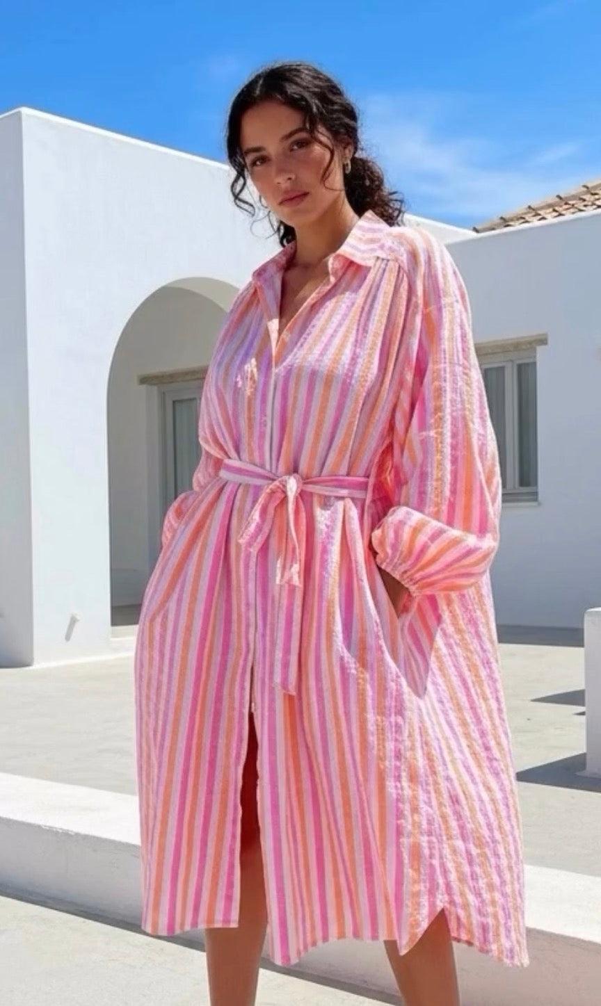 Kiik Luxe Neon Stripe Shirt Dress