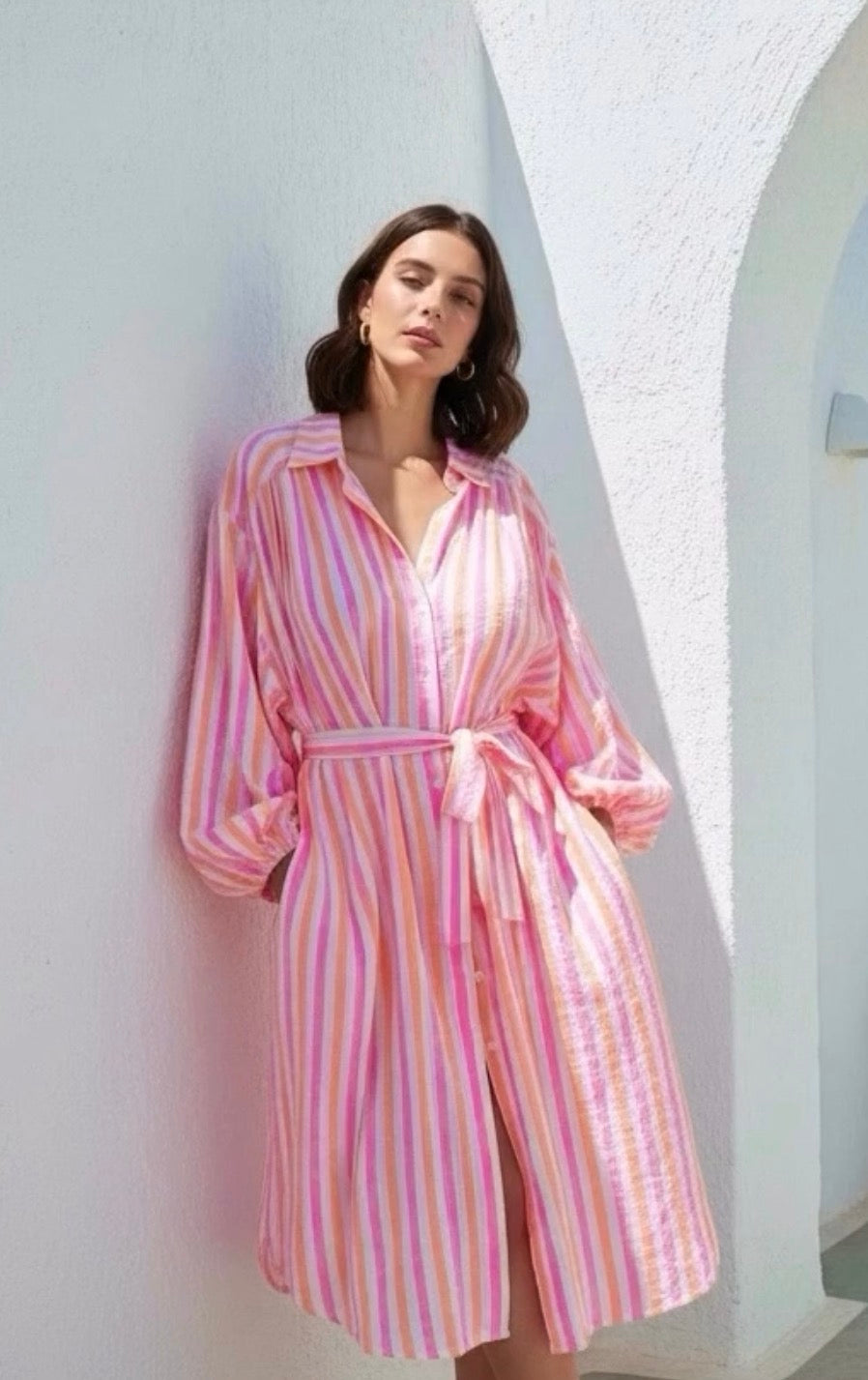 Kiik Luxe Neon Stripe Shirt Dress