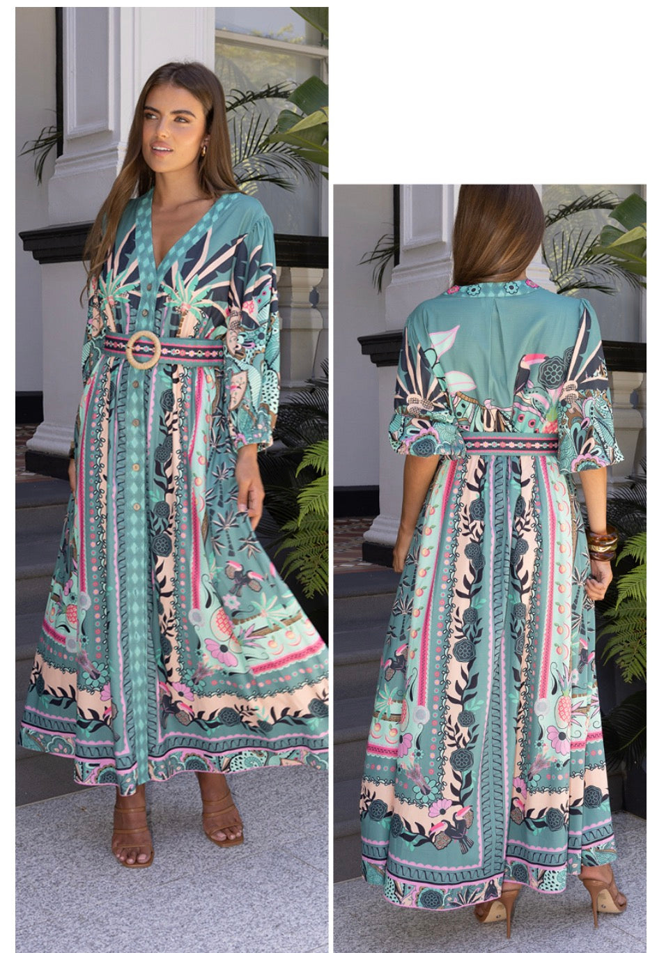 Mia Milani Palm Rio Green Maxi Dress