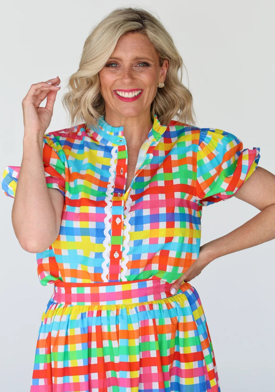 Liv & Milly Chloe Neon Gingham Top