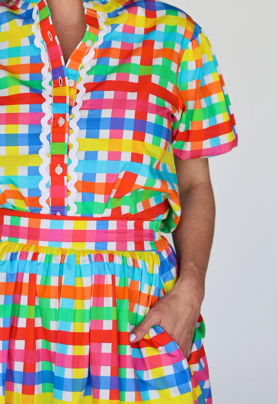 Liv & Milly Chloe Neon Gingham Top