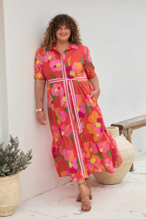 Adrift Ginette Collared Dress in Flamenco