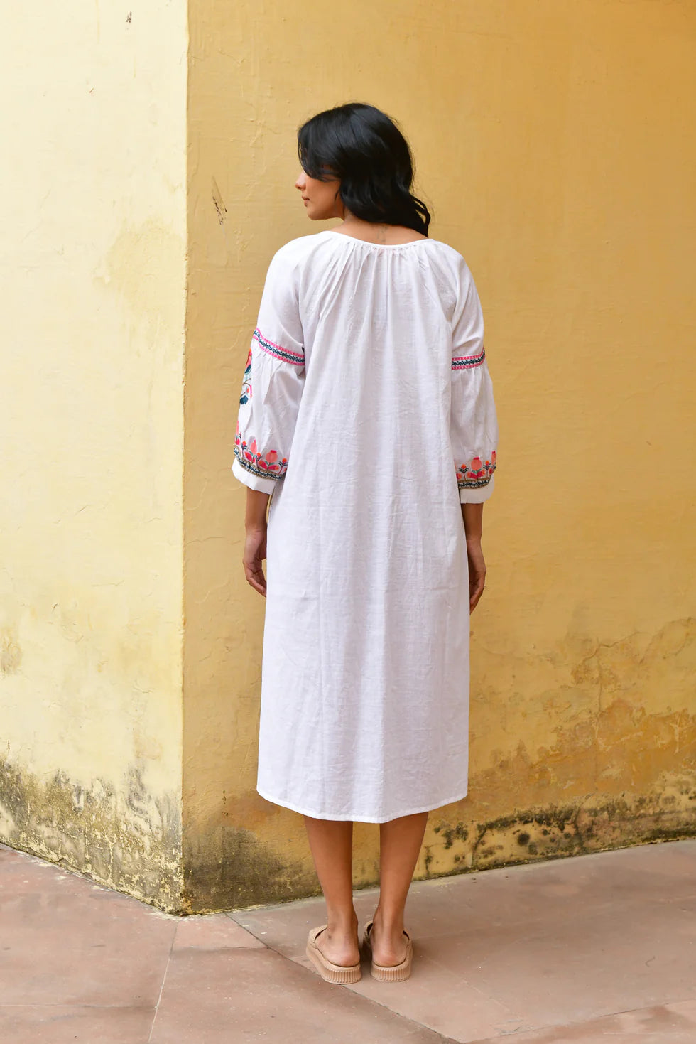 Azure & Indigo Hummingbird Embroidered Kaftan Dress