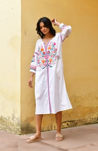Azure & Indigo Hummingbird Embroidered Kaftan Dress